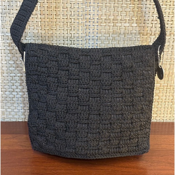 🌟HP🌟VTG 2000 Y2K The Sak Black Basket Weave Messenger Style Shoulder Bag - Picture 4 of 15